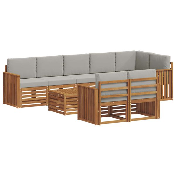 vidaXL Sofa-Sets 9 pcs Natuurlijk en Lichtgrijs Massief Acaciahout
