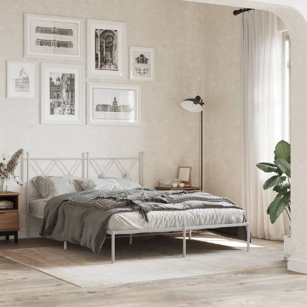 vidaXL Bedframe met hoofdbord metaal wit 140x190 cm