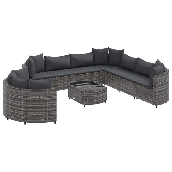 vidaXL 10-delige Loungeset met kussens poly rattan grijs