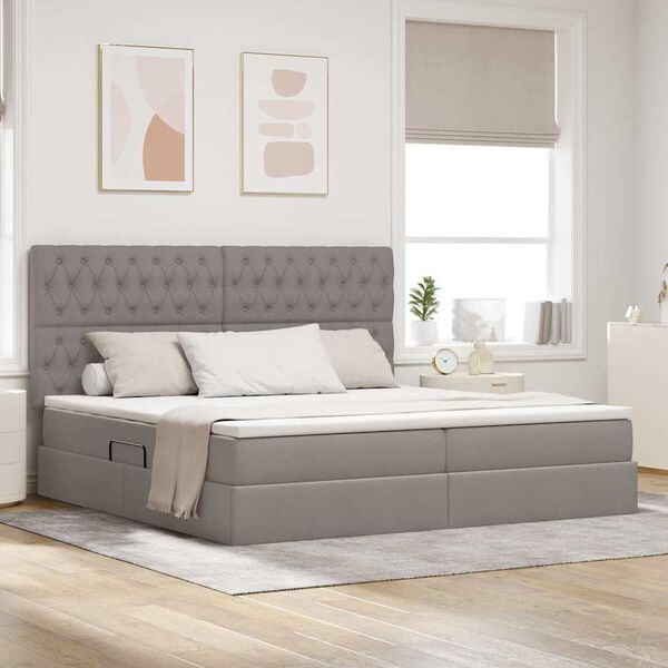 vidaXL Opbergbed met LED met matras Taupe 200 x 200 cm Polyester