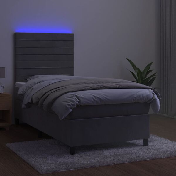 vidaXL Boxspring met matras en LED fluweel lichtgrijs 80x200 cm