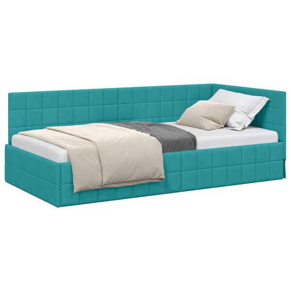 vidaXL Hoekbedframe met hoofdeinde Turquoise 90 cm x 200 cm Fluweel