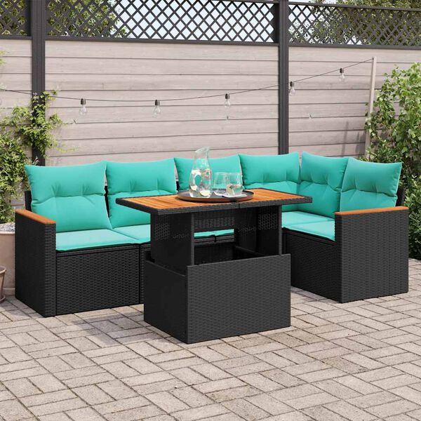 vidaXL 6-delige Loungeset met kussens poly rattan zwart