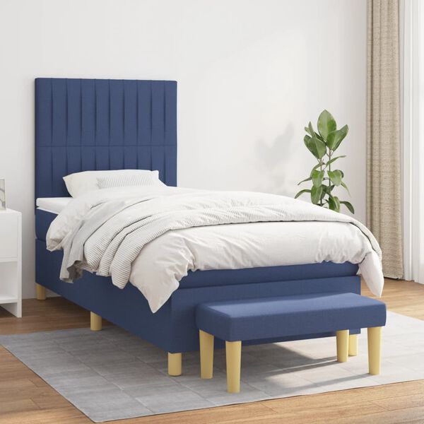 vidaXL Boxspring met matras stof blauw 80x200 cm