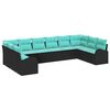 vidaXL Tuinbankenset met kussen 10 pcs Zwart en Turquoise poly rattan