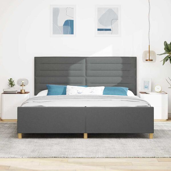 vidaXL Bedframe met hoofdeinde Donkergrijs 200 x 200 cm Stof