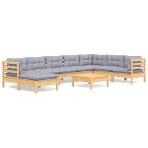 vidaXL 9-delige Loungeset met grijze kussens massief grenenhout