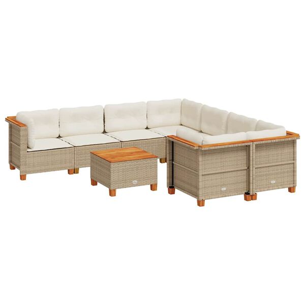 vidaXL 9-delige Loungeset met kussens poly rattan beige