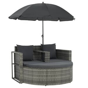 vidaXL Tuinbank 2-zits met kussens en parasol poly rattan grijs