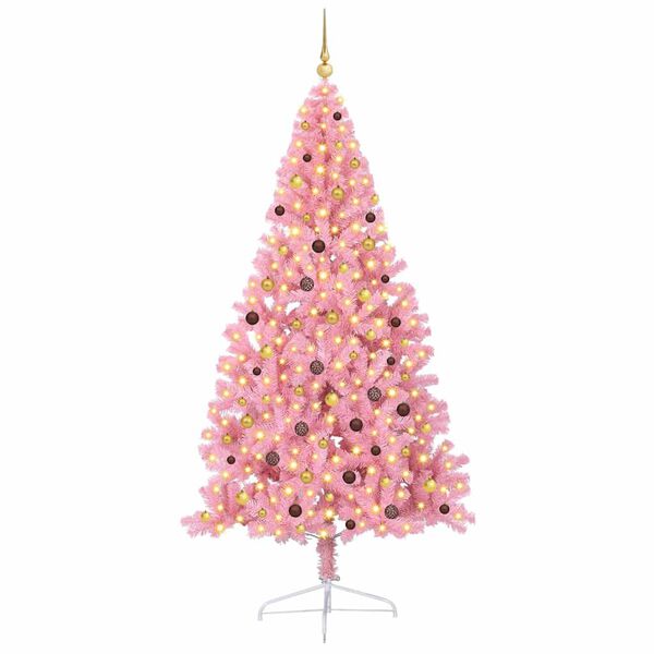 vidaXL Kunstmatig Voorverlicht Kerstboom met 300 LED Roze 240 cm PVC