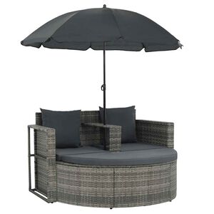 vidaXL Tuinbank 2-zits met kussens en parasol poly rattan grijs
