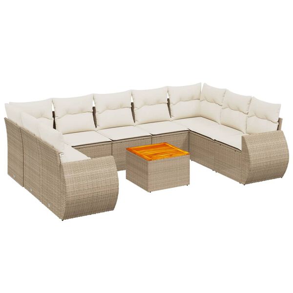 vidaXL 10-delige Loungeset met kussens poly rattan beige