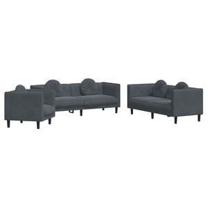 vidaXL 3-delige Loungeset met kussens fluweel donkergrijs