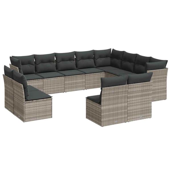 vidaXL 12-delige Loungeset met kussens poly rattan lichtgrijs