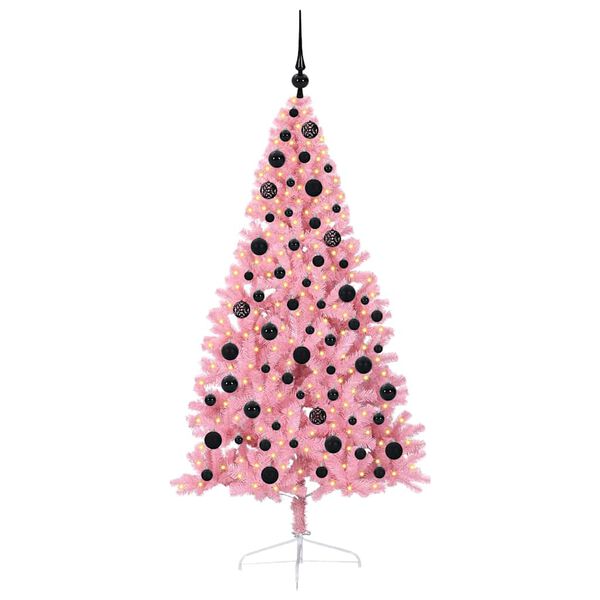 vidaXL Kunstmatig Voorverlicht Kerstboom met 300 LED Roze 180 cm PVC