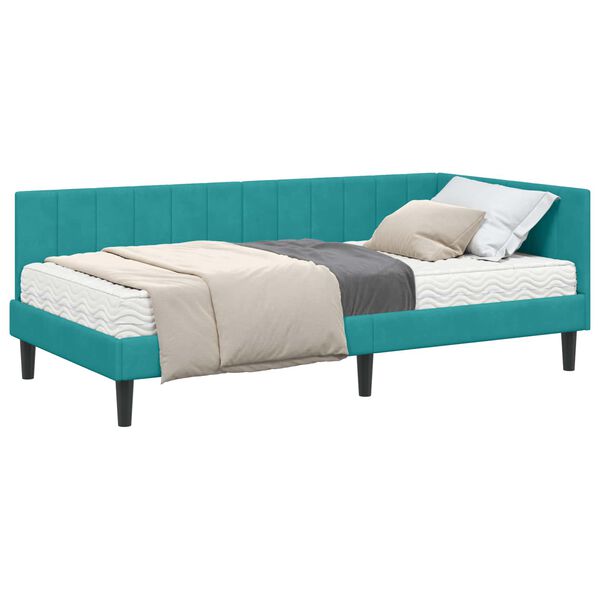 vidaXL Hoekbedframe met Matras met matras 2 pcs Turquoise Fluweel