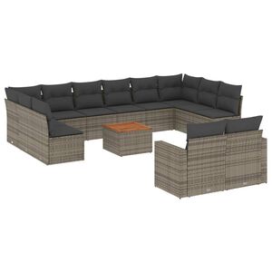 vidaXL 13-delige Loungeset met kussens poly rattan grijs