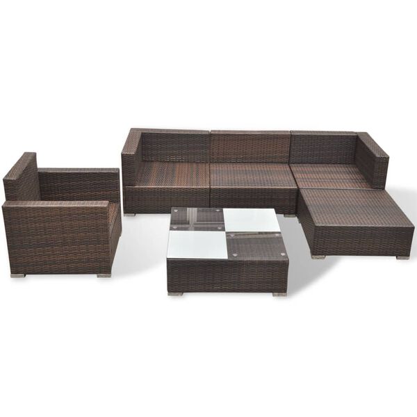 vidaXL 6-delige Loungeset met kussens poly rattan bruin