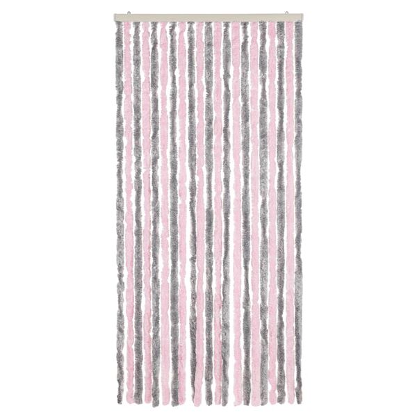 vidaXL Vliegengordijn 90x200 cm chenille zilvergrijs en roze