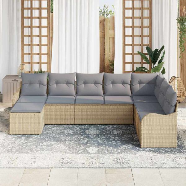 vidaXL Tuin Sofa Set met kussen 8 pcs beige en lichtgrijs Poly riet
