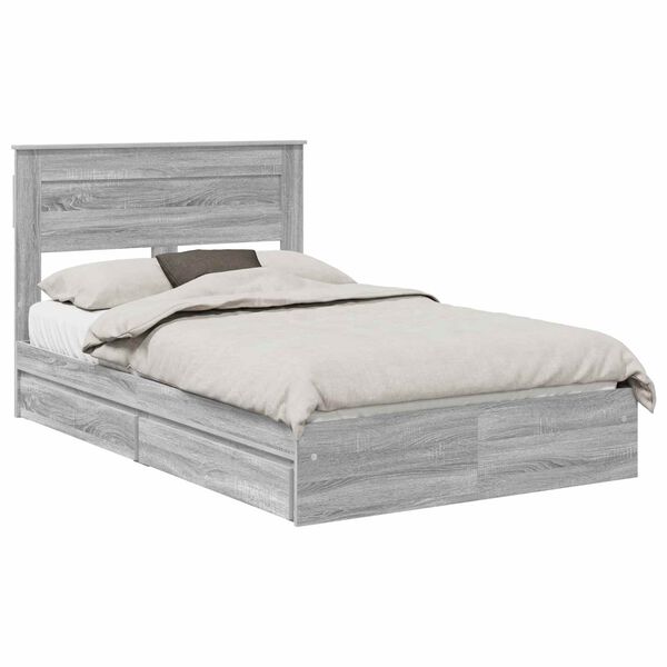 vidaXL Opslag bed met lade Grijs Sonoma 135 x 190 cm Bewerkt hout