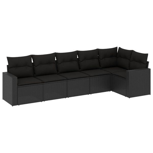 vidaXL 6-delige Loungeset met kussens poly rattan zwart