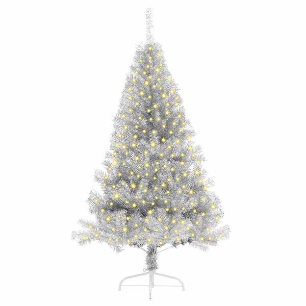 vidaXL Kunstmatig Voorverlicht Kerstboom met 300 LED Zilver 180 cm PET