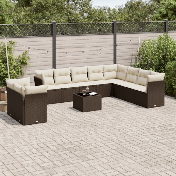 vidaXL 11-delige Loungeset met kussens poly rattan bruin
