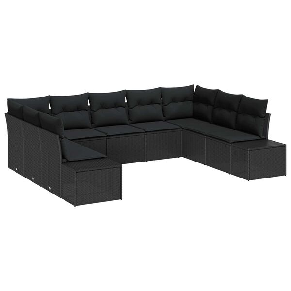 vidaXL Tuin Sofa Set met kussen 9 pcs Zwart poly rattan