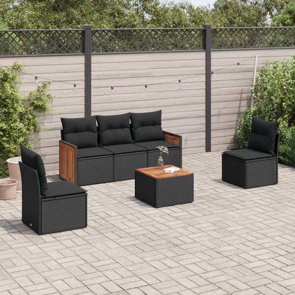 vidaXL 6-delige Loungeset met kussens poly rattan zwart