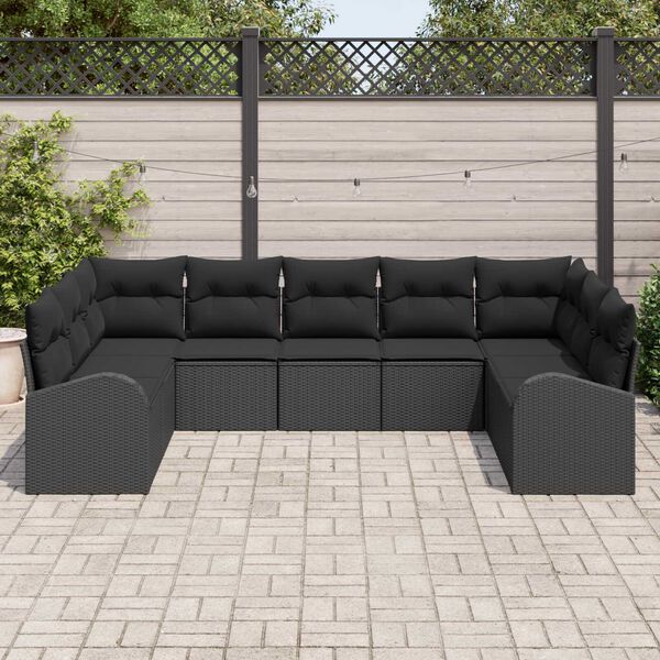 vidaXL Tuin Sofa Set met kussen 9 pcs Zwart Poly riet
