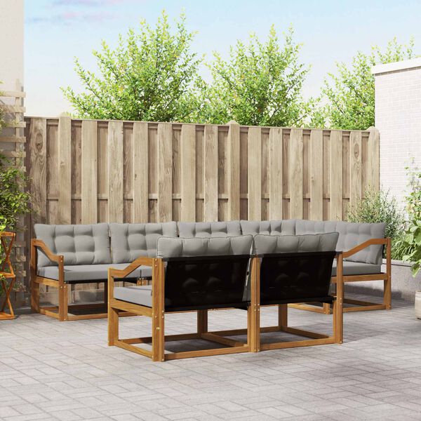vidaXL Buiten bankenset met kussen 7 pcs Natuurlijk en Lichtgrijs