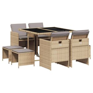 vidaXL 9-delige Tuinset met kussens poly rattan gemengd beige