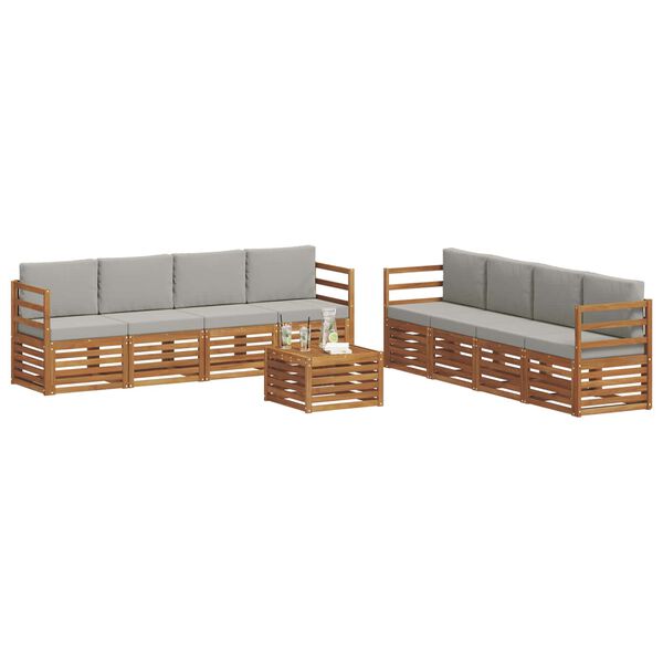vidaXL Sofa-Sets 9 pcs Natuurlijk en Lichtgrijs Massief Acaciahout