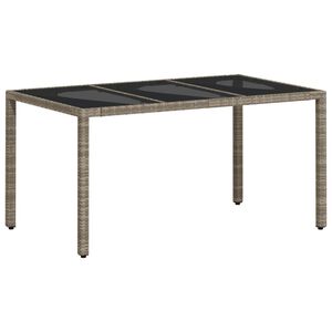vidaXL Tuintafel met glazen blad 150x90x75 cm poly rattan lichtgrijs