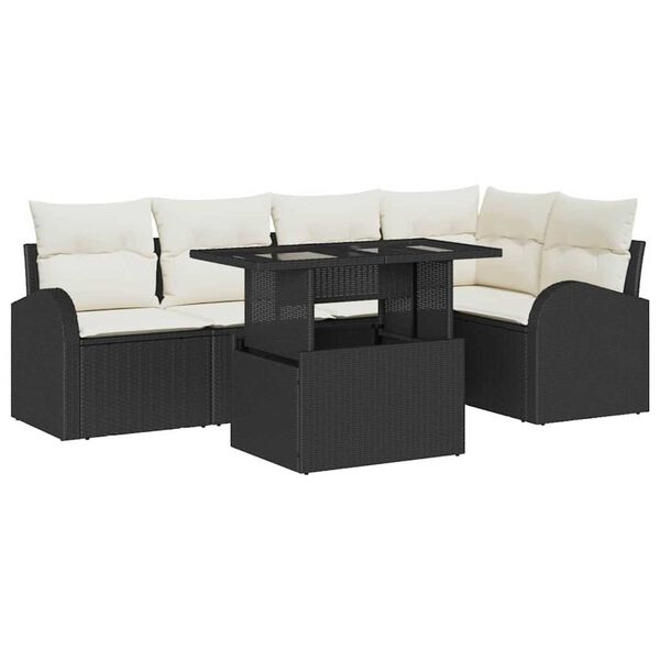 vidaXL Tuin Sofa Set met kussen 6 pcs Zwart 100 x 55 x 73 cm Poly riet