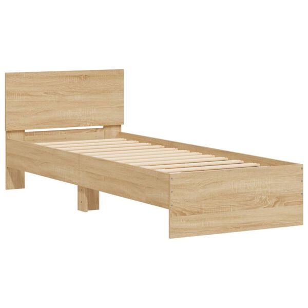 vidaXL Bedframe met hoofdbord en LED sonoma eikenkleurig 90x190 cm