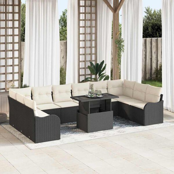 vidaXL Tuin Sofa Set met kussen 11 pcs Zwart Poly riet
