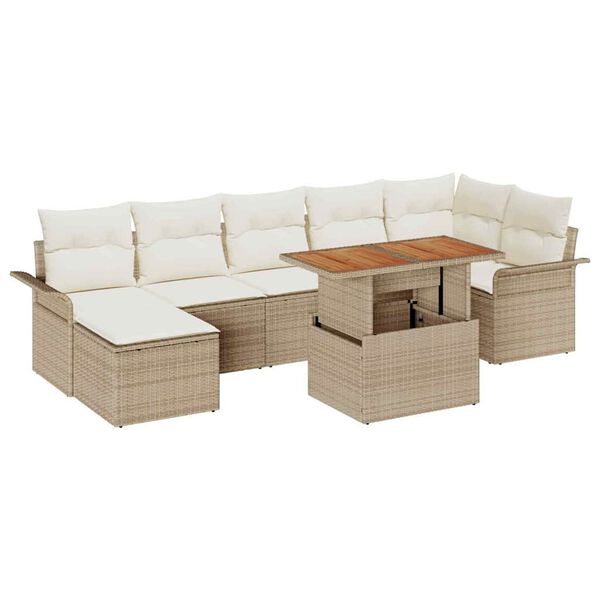 vidaXL Tuinbankenset met kussen 8 pcs Beige en Cr&egrave;me poly rattan