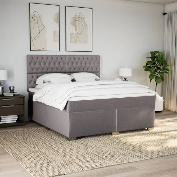 vidaXL Boxspring met matras stof taupe 180x200 cm