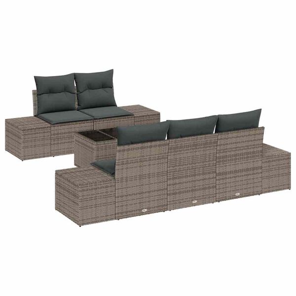 vidaXL Tuin Sofa Set met kussen met opslag 6 pcs Grijs poly rattan
