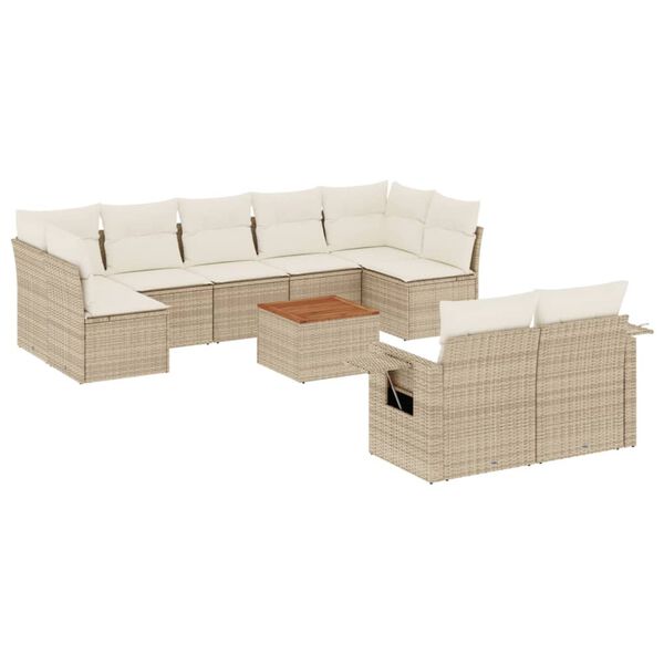 vidaXL 10-delige Loungeset met kussens poly rattan beige