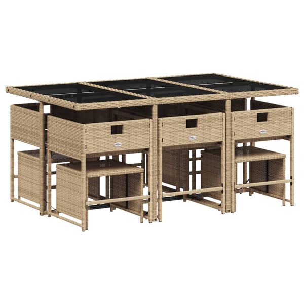 vidaXL 11-delige Tuinset met kussens poly rattan gemengd beige