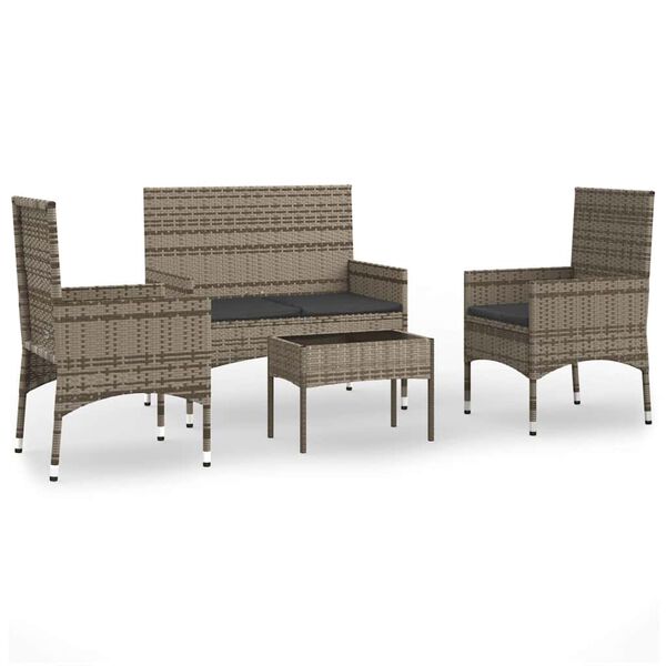 vidaXL 4-delige Loungeset met kussens poly rattan grijs