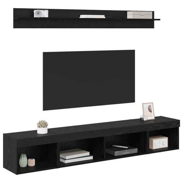 vidaXL TV Wandkast Set met LED 5 pcs Zwart Eiken Bewerkt hout