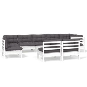 vidaXL 9-delige Loungeset met kussens massief grenenhout wit