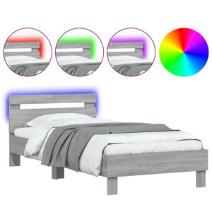 vidaXL Bedframe met hoofdbord en LED grijs sonoma eiken 100x200 cm