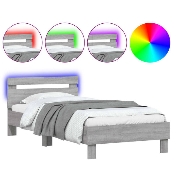 vidaXL Bedframe met hoofdbord en LED grijs sonoma eiken 100x200 cm