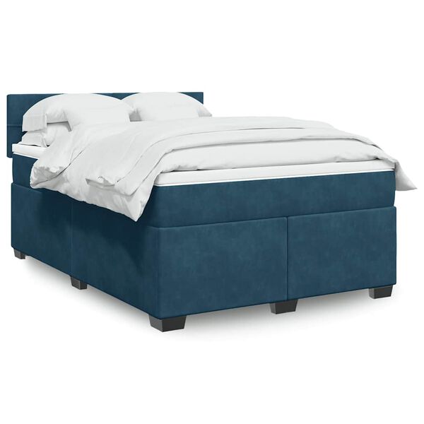 vidaXL Boxspring met matras fluweel blauw 160x200 cm