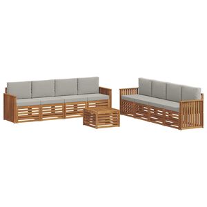 vidaXL Sofa-Sets 9 pcs Natuurlijk en Lichtgrijs Massief Acaciahout